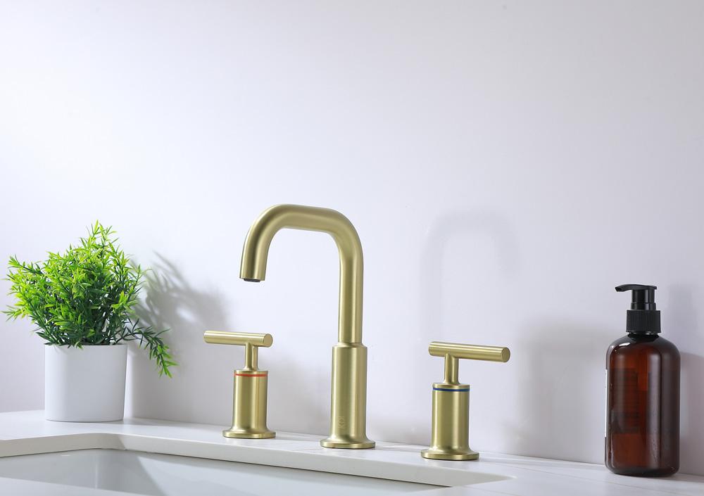 Elegant Furniture & Lighting - Tobias 8 inch Widespread Double Handle Bathroom Faucet in Brushed Gold - FAV-1010BGD veiw 4