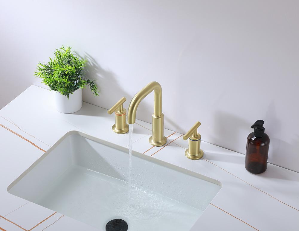 Elegant Furniture & Lighting - Tobias 8 inch Widespread Double Handle Bathroom Faucet in Brushed Gold - FAV-1010BGD veiw 6
