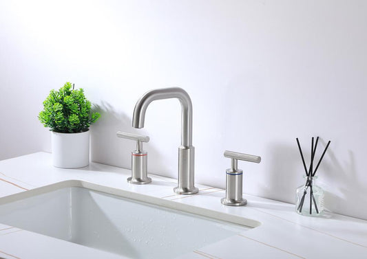 Elegant Furniture & Lighting - Tobias 8 inch Widespread Double Handle Bathroom Faucet in Brushed Nickel - FAV-1010BNK veiw 2