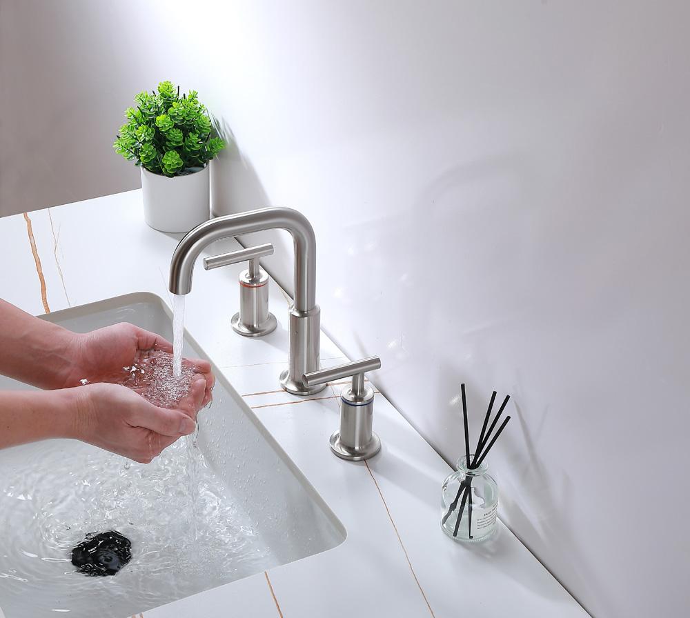 Elegant Furniture & Lighting - Tobias 8 inch Widespread Double Handle Bathroom Faucet in Brushed Nickel - FAV-1010BNK veiw 7