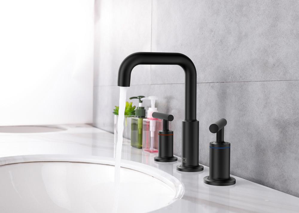 Elegant Furniture & Lighting - Tobias 8 inch Widespread Double Handle Bathroom Faucet in Matte Black - FAV-1010MBK veiw 3