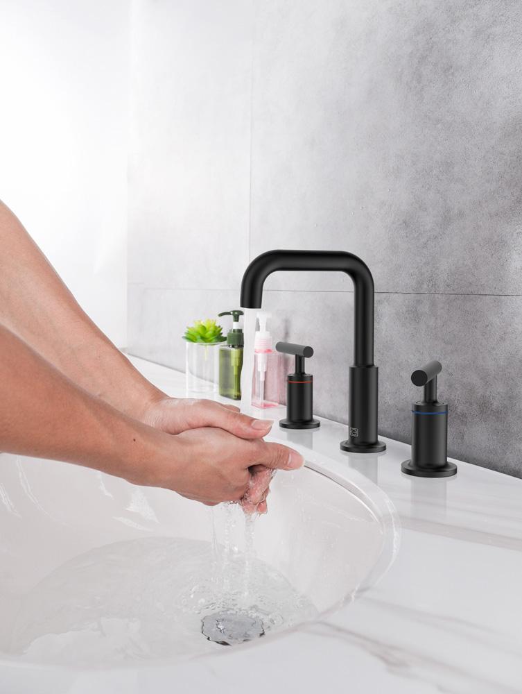 Elegant Furniture & Lighting - Tobias 8 inch Widespread Double Handle Bathroom Faucet in Matte Black - FAV-1010MBK veiw 4