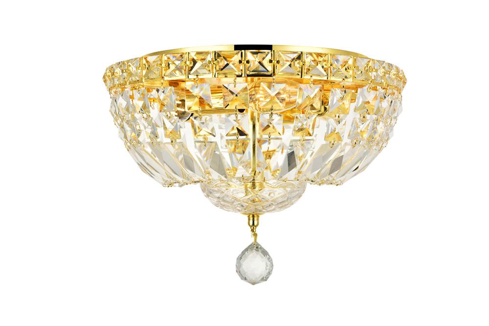 Elegant Furniture & Lighting Toureg 3 Light Gold Flush Mount Clear Royal Cut Crystal