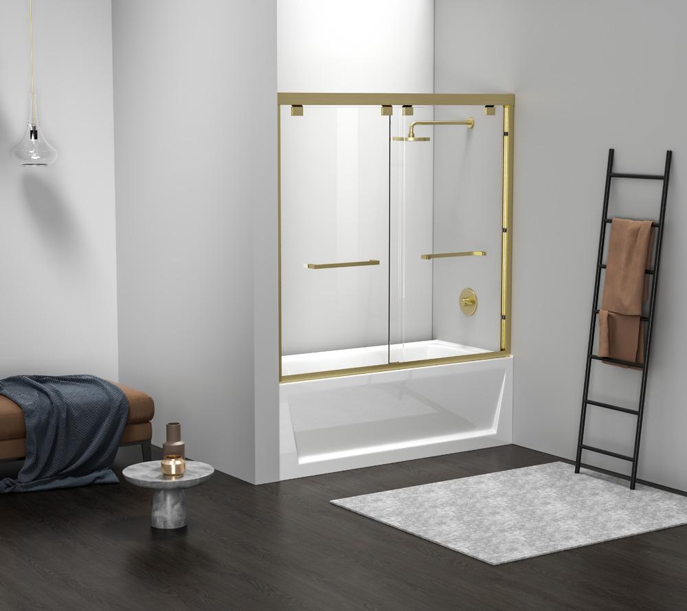 Elegant Furniture & Lighting - Trenton Semi-frameless tub door 60 x 60 Brushed Gold - TD333-6060BGD veiw 2