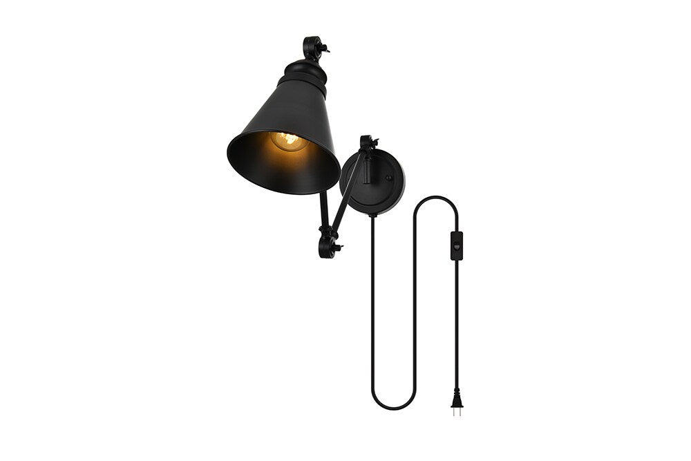 Elegant Furniture & Lighting - Van 1 light Black swing arm plug in wall sconce - LD7328W6BLK veiw 1