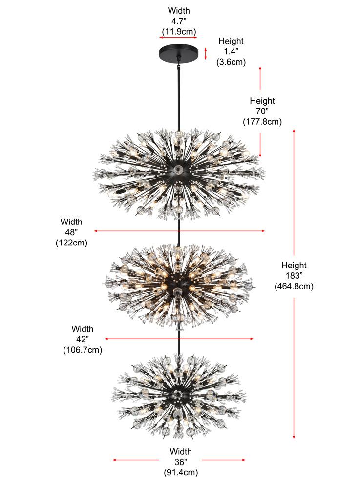 Elegant Furniture & Lighting - Vera 48 inch three tiers crystal starburst chandelier in black - 2500G48L3BK veiw 10