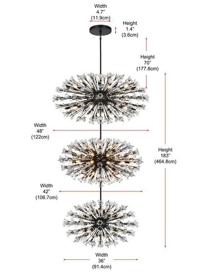 Elegant Furniture & Lighting - Vera 48 inch three tiers crystal starburst chandelier in black - 2500G48L3BK veiw 10