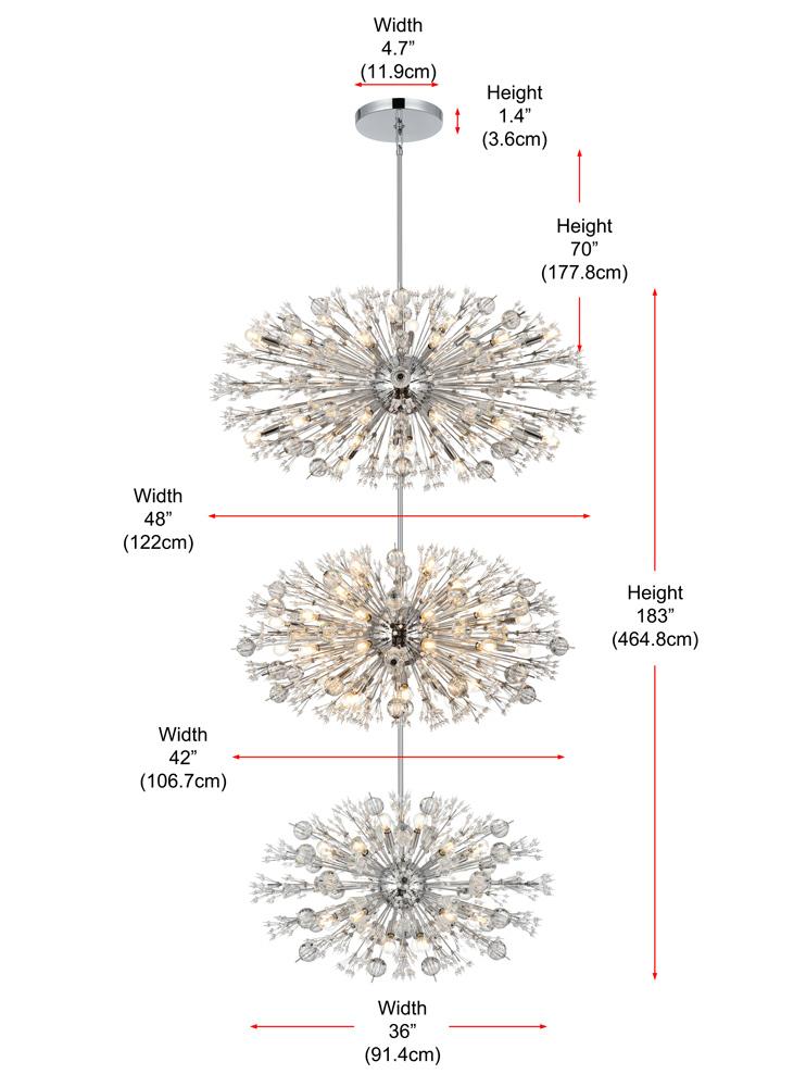 Elegant Furniture & Lighting - Vera 48 inch three tiers crystal starburst chandelier in chrome - 2500G48L3C veiw 10