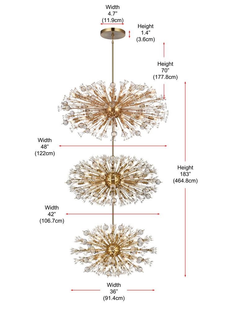 Elegant Furniture & Lighting - Vera 48 inch three tiers crystal starburst chandelier in satin gold - 2500G48L3SG veiw 10
