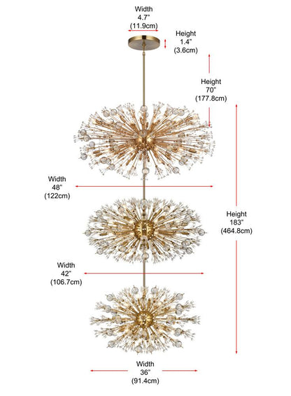 Elegant Furniture & Lighting - Vera 48 inch three tiers crystal starburst chandelier in satin gold - 2500G48L3SG veiw 10