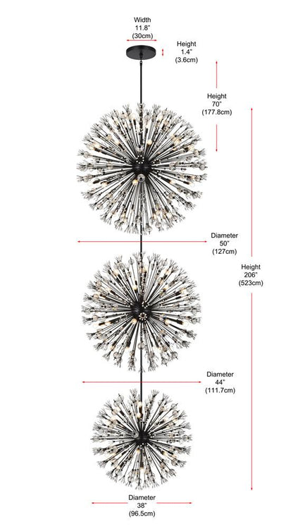 Elegant Furniture & Lighting - Vera 50 inch three tiers crystal starburst chandelier in black - 2500G50L3BK veiw 9