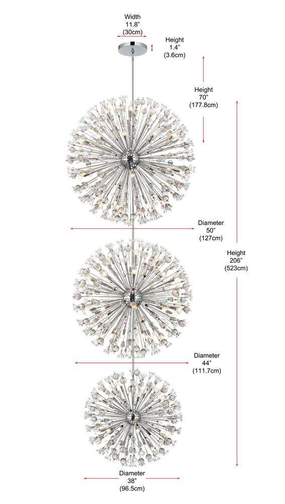 Elegant Furniture & Lighting - Vera 50 inch three tiers crystal starburst chandelier in chrome - 2500G50L3C veiw 9