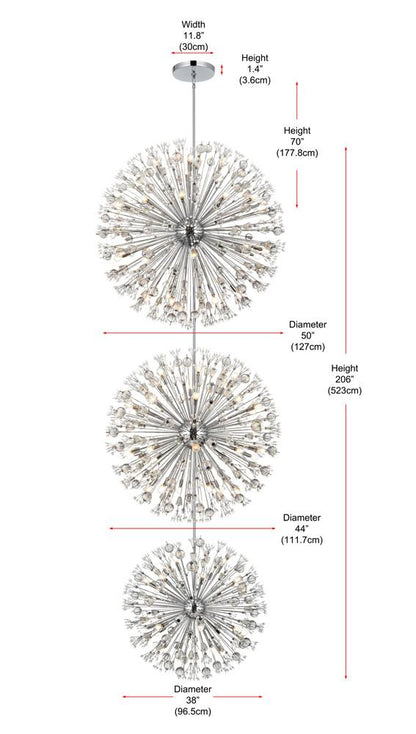 Elegant Furniture & Lighting - Vera 50 inch three tiers crystal starburst chandelier in chrome - 2500G50L3C veiw 9