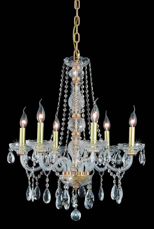 Elegant Furniture & Lighting - Verona 6 light Gold Chandelier Clear Royal Cut Crystal - 7956D24G/RC veiw 1
