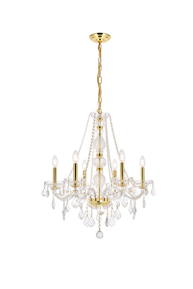 Elegant Furniture & Lighting Verona 6 Light Gold Chandelier Clear Royal Cut Crystal