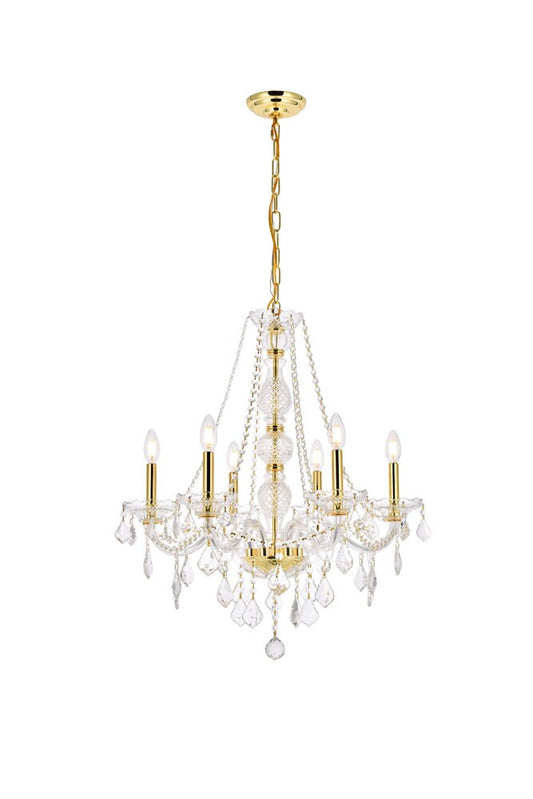 Elegant Furniture & Lighting - Verona 6 light Gold Chandelier Clear Royal Cut Crystal - V7856D24G/RC veiw 1