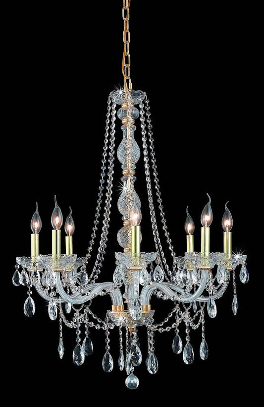 Elegant Furniture & Lighting - Verona 8 light Gold Chandelier Clear Royal Cut Crystal - 7958D28G/RC veiw 1