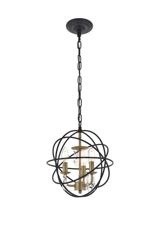 Elegant Furniture & Lighting - Wallace 3 light Matte Black and Brass Pendant - LD5055D12BRB veiw 1