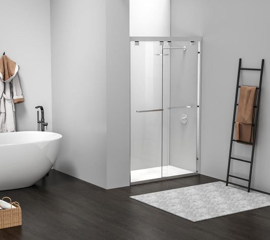 Elegant Furniture & Lighting - Warren Semi-frameless shower door 48 x 76 Brushed Nickel - SD303-4876BNK veiw 2