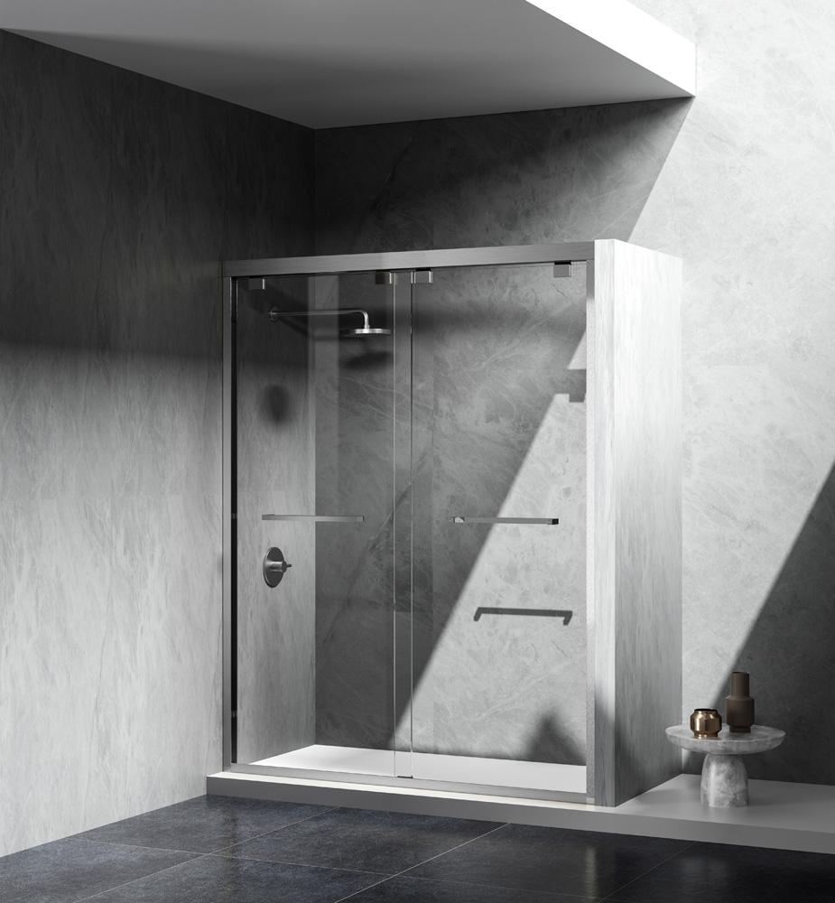 Elegant Furniture & Lighting - Warren Semi-frameless shower door 60 x 76 Brushed Nickel - SD303-6076BNK veiw 4