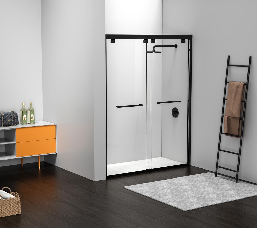 Elegant Furniture & Lighting - Warren Semi-frameless shower door 60 x 76 Matte Black - SD303-6076MBK veiw 2