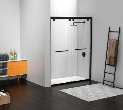 Elegant Furniture & Lighting - Warren Semi-frameless shower door 60 x 76 Matte Black - SD303-6076MBK veiw 2