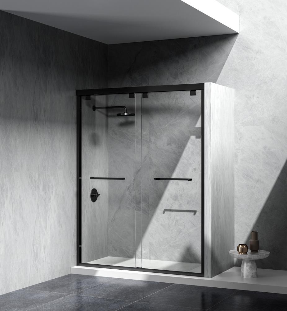 Elegant Furniture & Lighting - Warren Semi-frameless shower door 60 x 76 Matte Black - SD303-6076MBK veiw 4