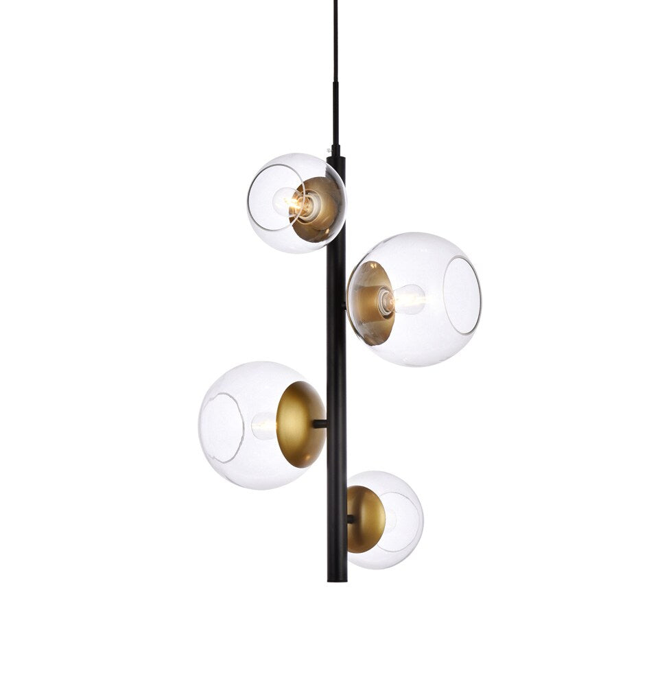 Elegant Furniture & Lighting - Wells 18 inch pendant in black and brass with clear shade - LD654D18BRK veiw 1