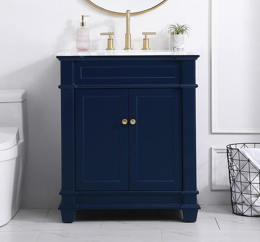 Elegant Furniture & Lighting - Wesley 30 inch Single Bathroom Vanity set in Blue - VF50030BL veiw 2