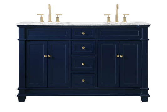Elegant Furniture & Lighting - Wesley 60 inch Double Bathroom Vanity set in Blue - VF50060DBL veiw 1