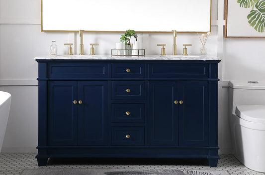 Elegant Furniture & Lighting - Wesley 60 inch Double Bathroom Vanity set in Blue - VF50060DBL veiw 2