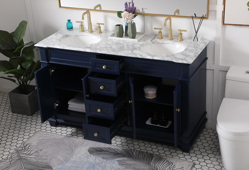 Elegant Furniture & Lighting - Wesley 60 inch Double Bathroom Vanity set in Blue - VF50060DBL veiw 10