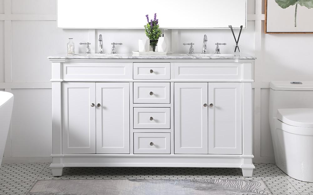 Elegant Furniture & Lighting - Wesley 60 inch Double Bathroom Vanity set in White - VF50060DWH veiw 2