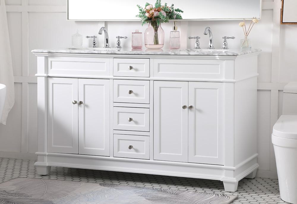 Elegant Furniture & Lighting - Wesley 60 inch Double Bathroom Vanity set in White - VF50060DWH veiw 9