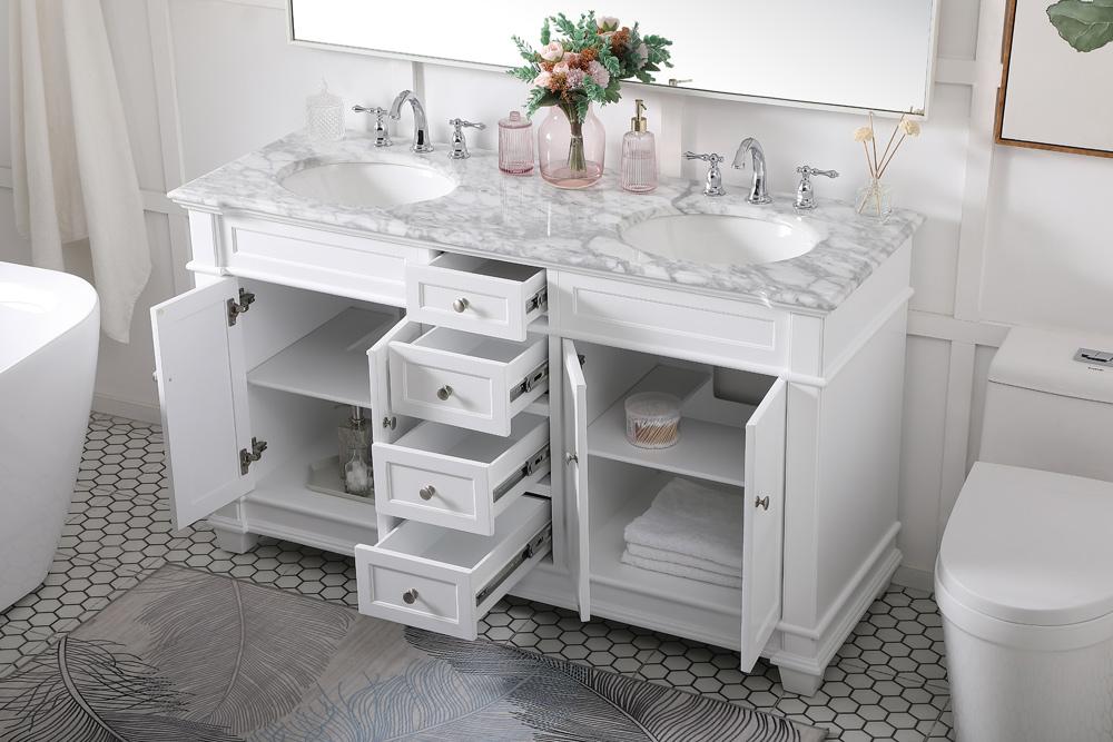 Elegant Furniture & Lighting - Wesley 60 inch Double Bathroom Vanity set in White - VF50060DWH veiw 10