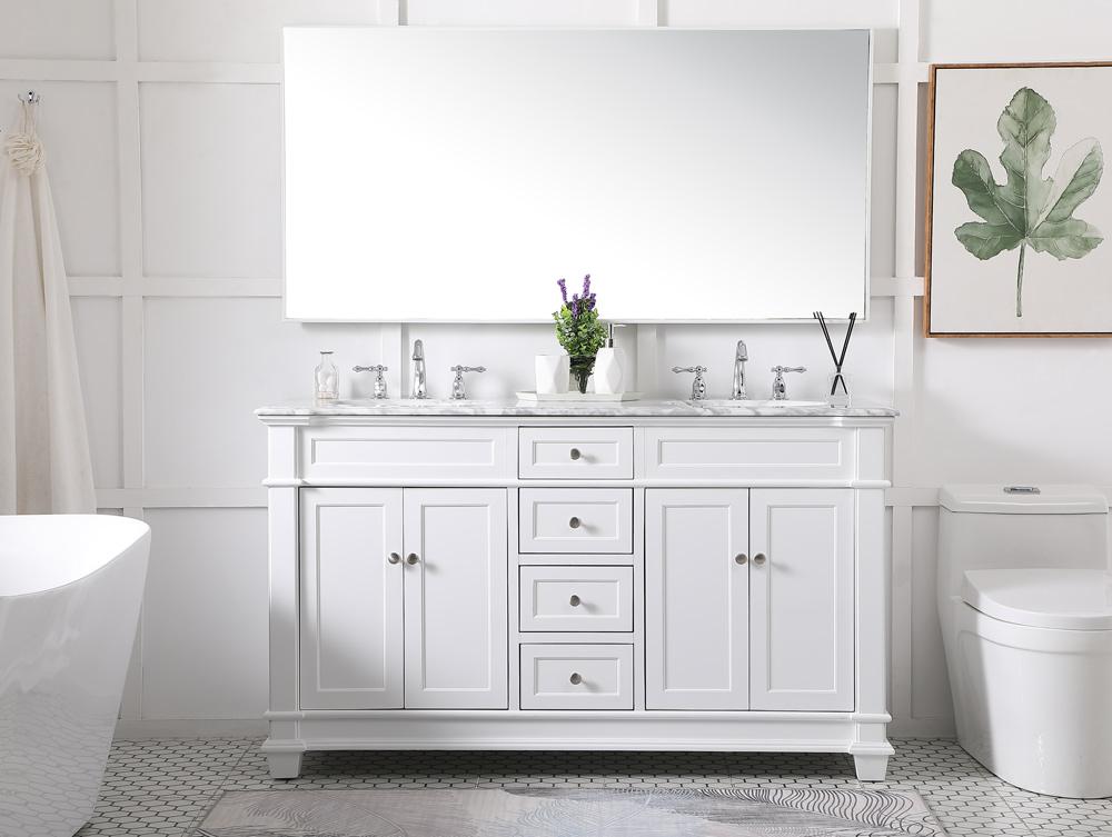 Elegant Furniture & Lighting - Wesley 60 inch Double Bathroom Vanity set in White - VF50060DWH veiw 11