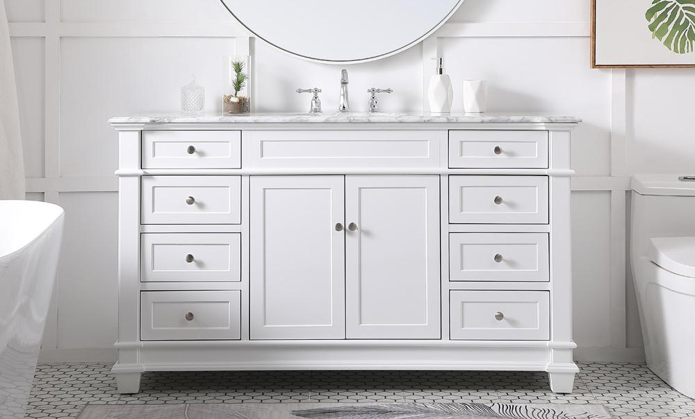Elegant Furniture & Lighting - Wesley 60 inch Single Bathroom Vanity set in White - VF50060WH veiw 2