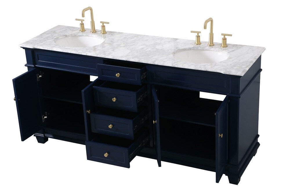 Elegant Furniture & Lighting - Wesley 72 inch Double Bathroom Vanity set in Blue - VF50072DBL veiw 16