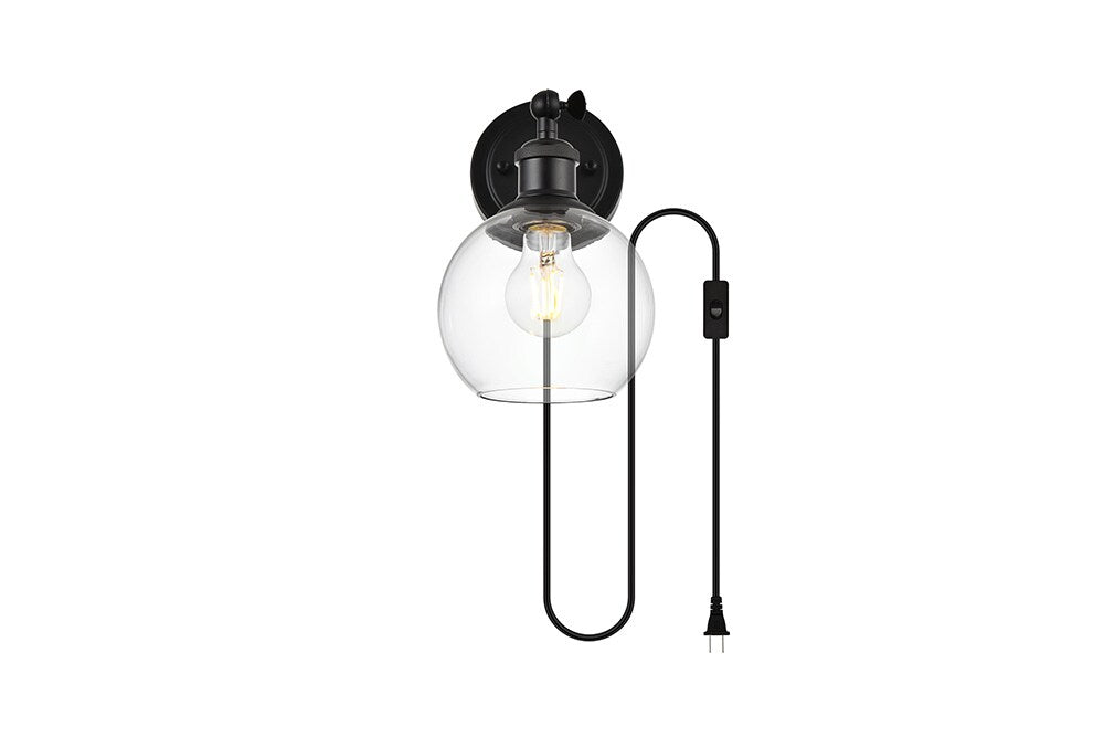 Elegant Furniture & Lighting - Wesson 1 light Black and Clear plug in wall sconce - LD7330W6BLK veiw 1