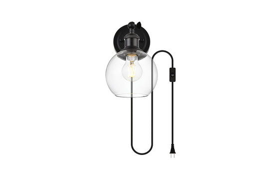 Elegant Furniture & Lighting - Wesson 1 light Black and Clear plug in wall sconce - LD7330W6BLK veiw 1