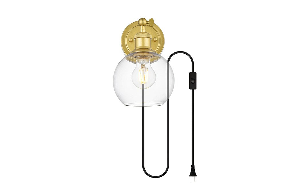 Elegant Furniture & Lighting - Wesson 1 light Brass and Clear plug in wall sconce - LD7330W6BRA veiw 1
