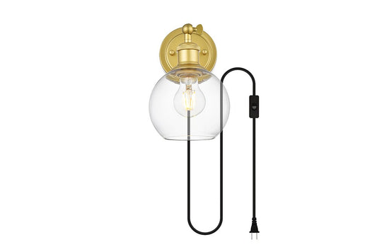 Elegant Furniture & Lighting - Wesson 1 light Brass and Clear plug in wall sconce - LD7330W6BRA veiw 1