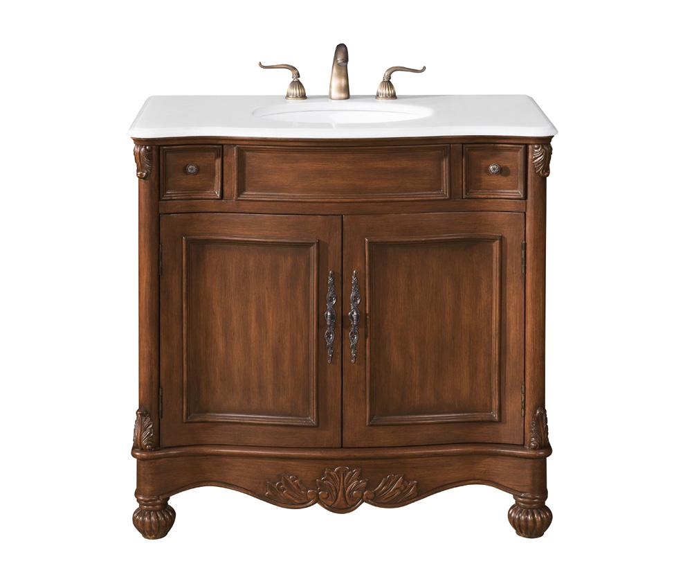 Elegant Furniture & Lighting - Windsor 36 inch Single Bathroom vanity in brown with ivory white engineered marble - VF-1047-VW veiw 1
