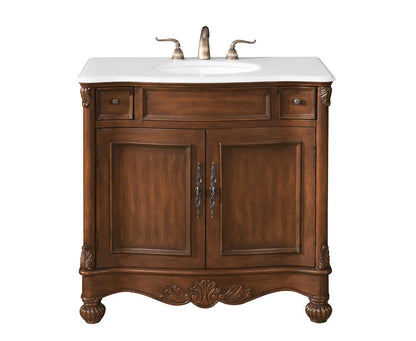 Elegant Furniture & Lighting - Windsor 36 inch Single Bathroom vanity in brown with ivory white engineered marble - VF-1047-VW veiw 1