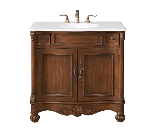 Elegant Furniture & Lighting - Windsor 36 inch Single Bathroom vanity in brown with ivory white engineered marble - VF-1047-VW veiw 1