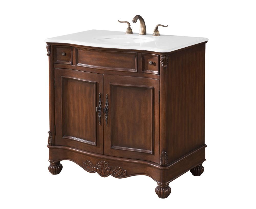 Elegant Furniture & Lighting - Windsor 36 inch Single Bathroom vanity in brown with ivory white engineered marble - VF-1047-VW veiw 2