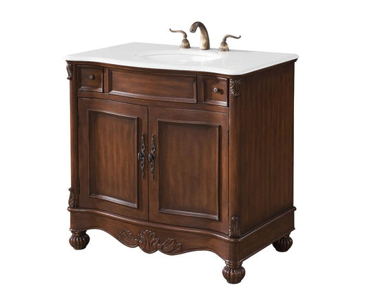 Elegant Furniture & Lighting - Windsor 36 inch Single Bathroom vanity in brown with ivory white engineered marble - VF-1047-VW veiw 2