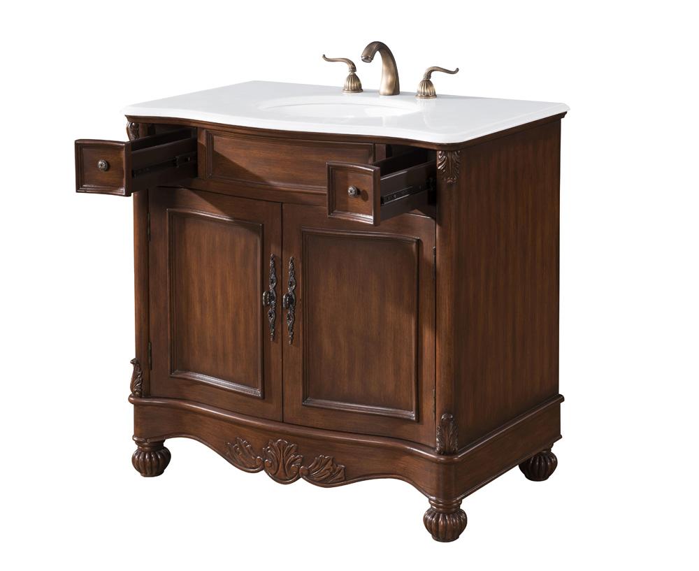 Elegant Furniture & Lighting - Windsor 36 inch Single Bathroom vanity in brown with ivory white engineered marble - VF-1047-VW veiw 3