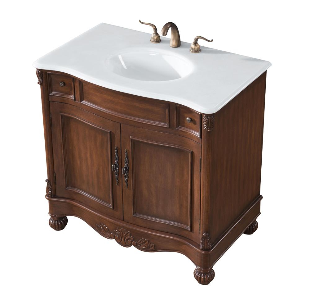 Elegant Furniture & Lighting - Windsor 36 inch Single Bathroom vanity in brown with ivory white engineered marble - VF-1047-VW veiw 4