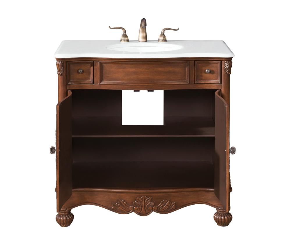 Elegant Furniture & Lighting - Windsor 36 inch Single Bathroom vanity in brown with ivory white engineered marble - VF-1047-VW veiw 5